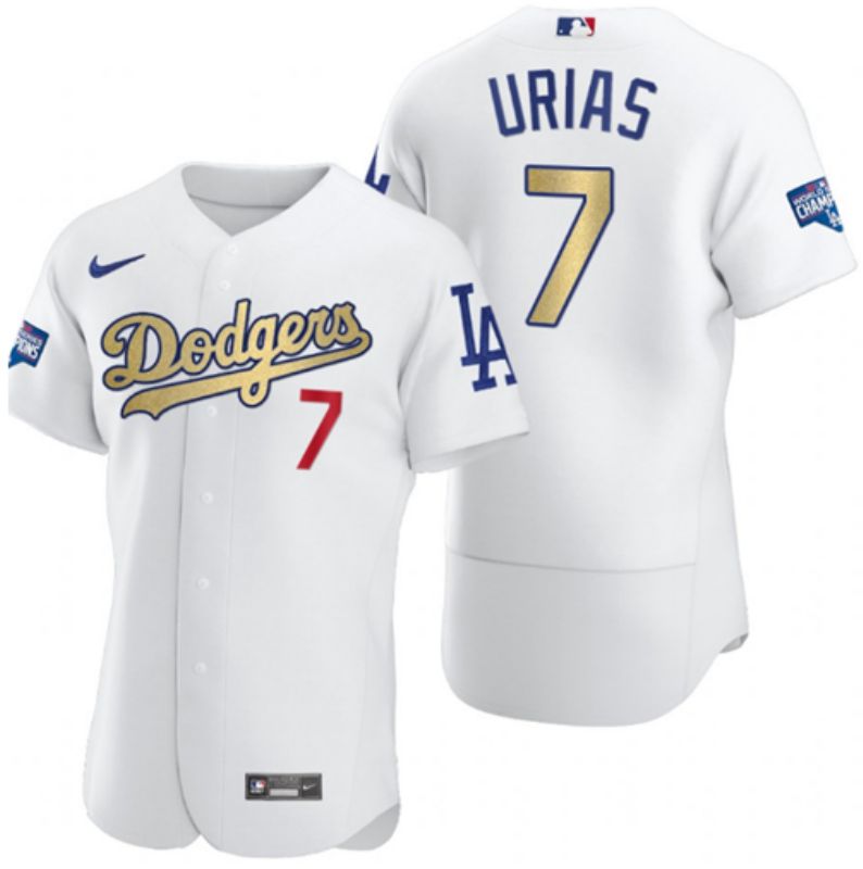 Men Los Angeles Dodgers #7 Julio Urias White 2020 World Series Champions Authentic Player MLB Jersey